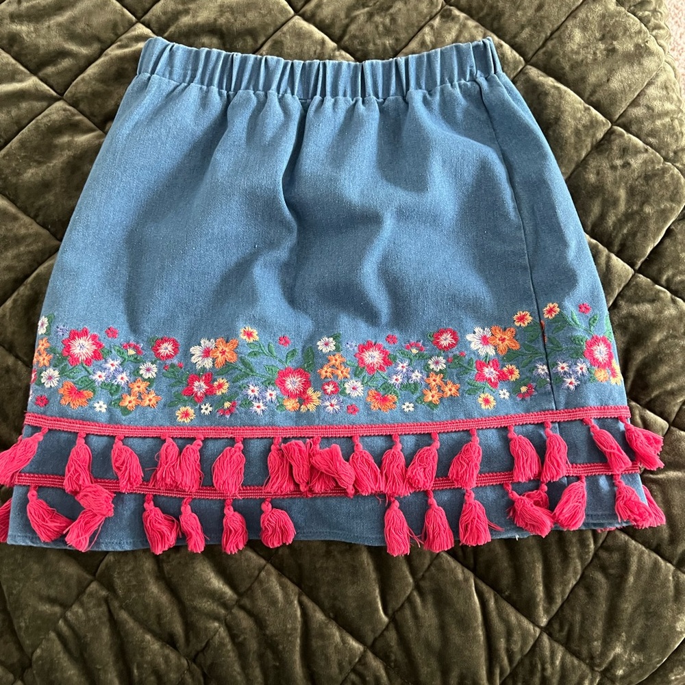 Blue floral, embroidered skirt
